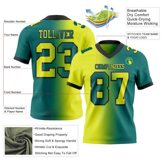 Custom Teal Neon Yellow-Black Mesh Gradient Fashion Jersey